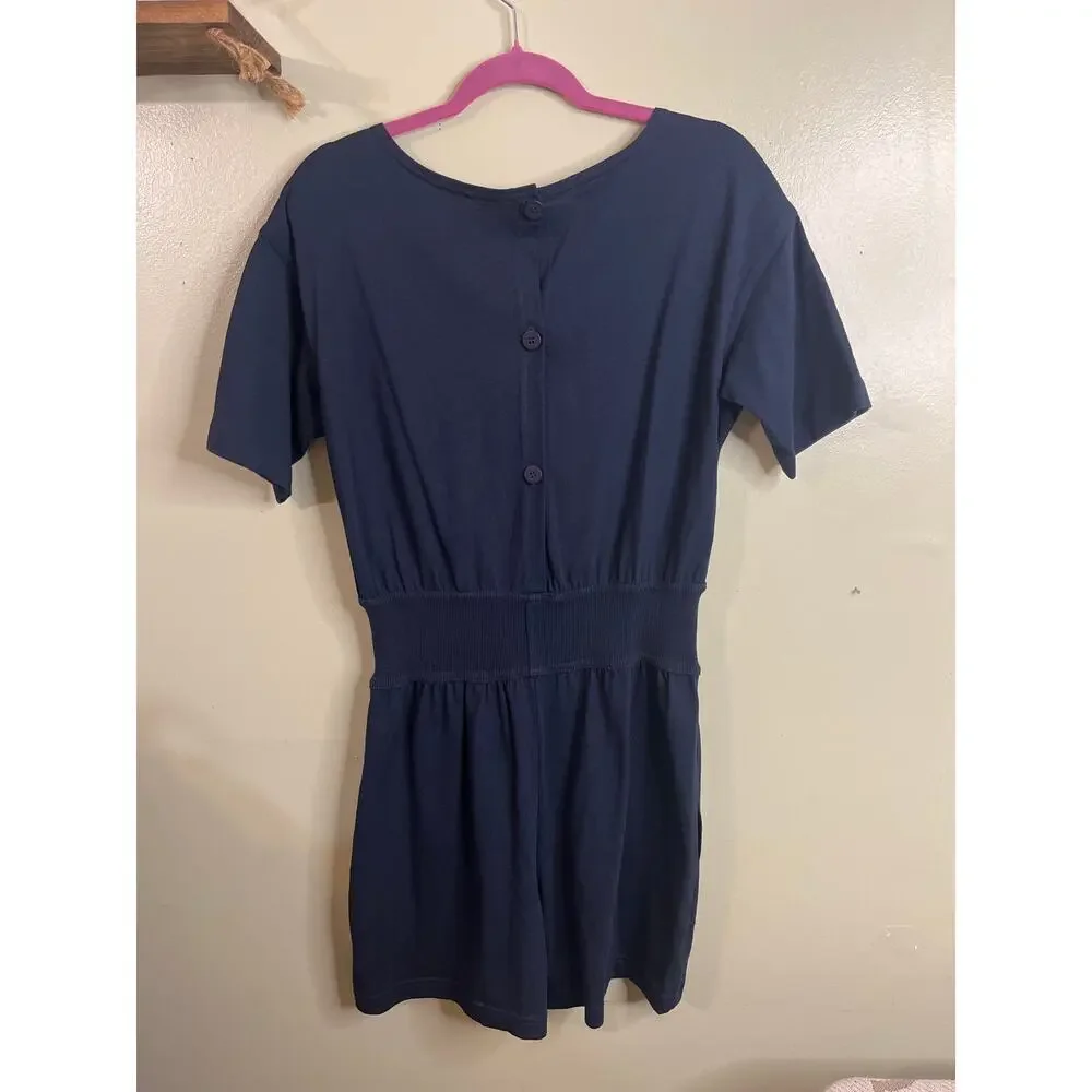 La Blanca Beachwear navy blue button back romper, size medium, style; c7870